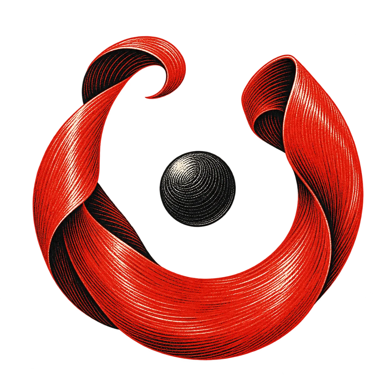 An engraved vermilion ribbon holding a celestial disk