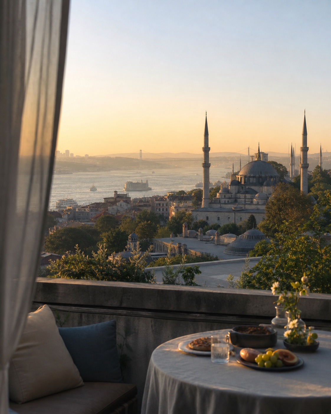 A sunlit view over Istanbul and the Bosphorus